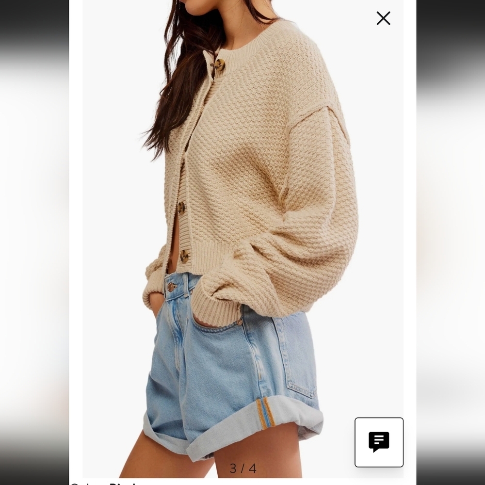 Free People Cropped Chunky Button Cardigan in Beige - Picture 3 of 11